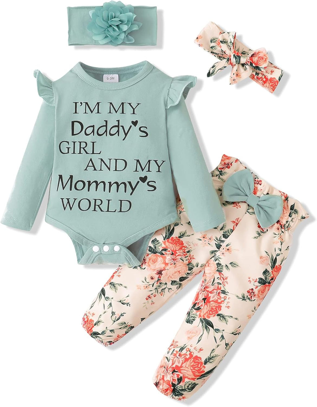 Newborn Infant Baby Girl Clothes Outfits Ruffle Romper Floral 4Pcs Pants Sets Toddler Girls Clothing Set