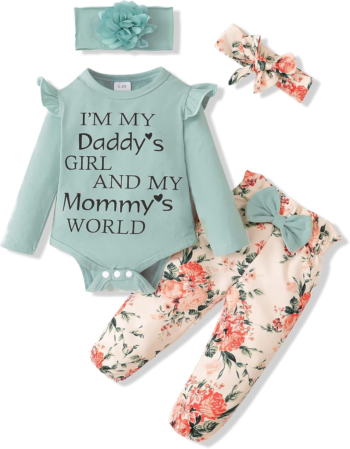 Newborn Infant Baby Girl Clothes Outfits Ruffle Romper Floral 4Pcs Pants Sets Toddler Girls Clothing Set