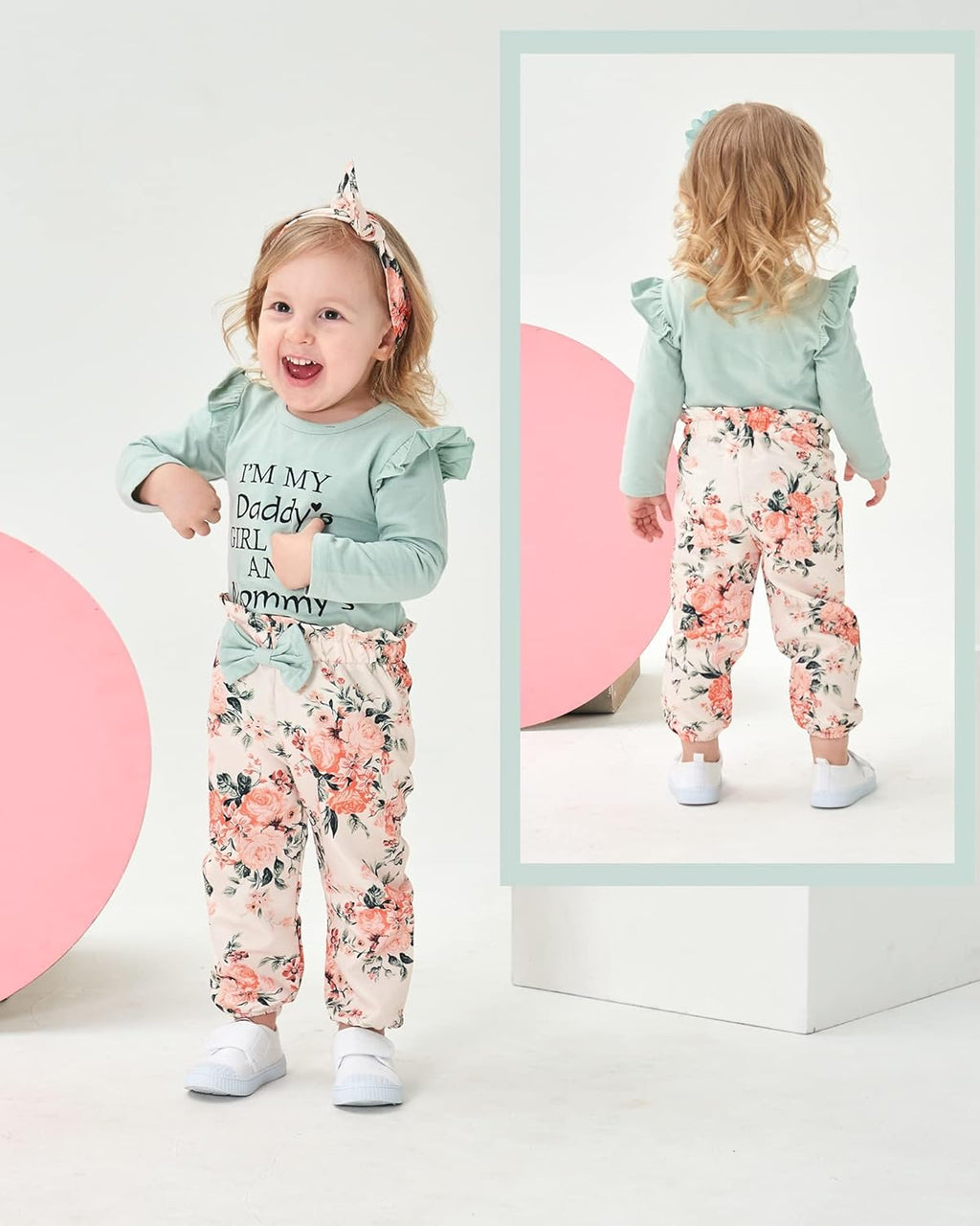 Newborn Infant Baby Girl Clothes Outfits Ruffle Romper Floral 4Pcs Pants Sets Toddler Girls Clothing Set