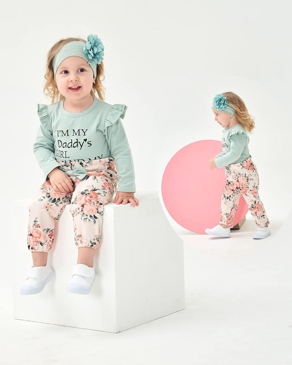 Newborn Infant Baby Girl Clothes Outfits Ruffle Romper Floral 4Pcs Pants Sets Toddler Girls Clothing Set