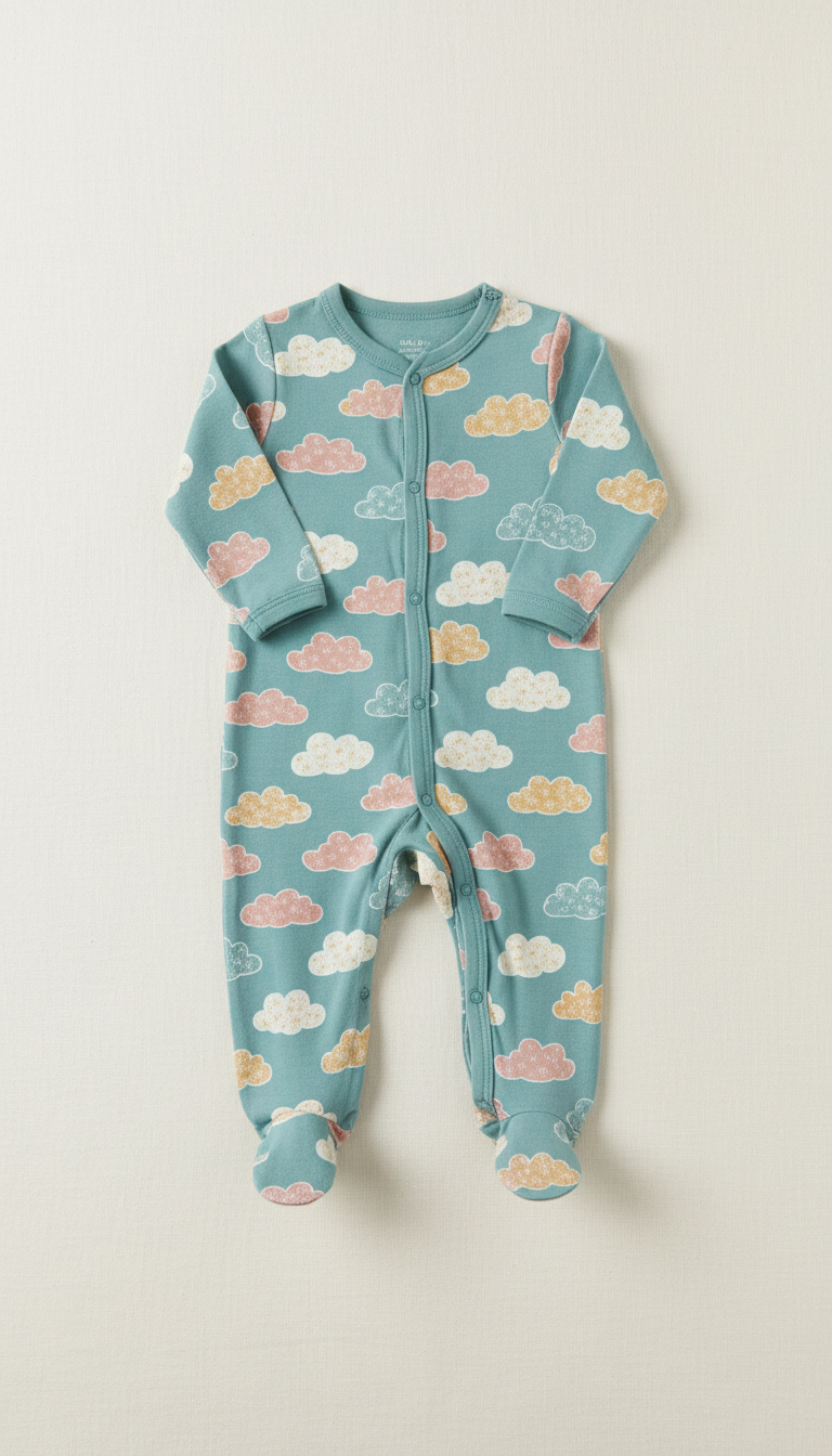 Powder Teal Cloud Motif Onesie